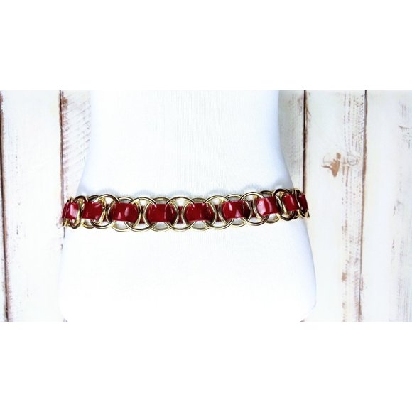 90s vintage red gold chain belt patent leather - Picture 3 of 3